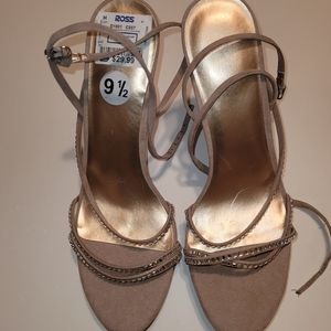 Nine West Rose colored, Rhinestone Heels. Lace up straps.